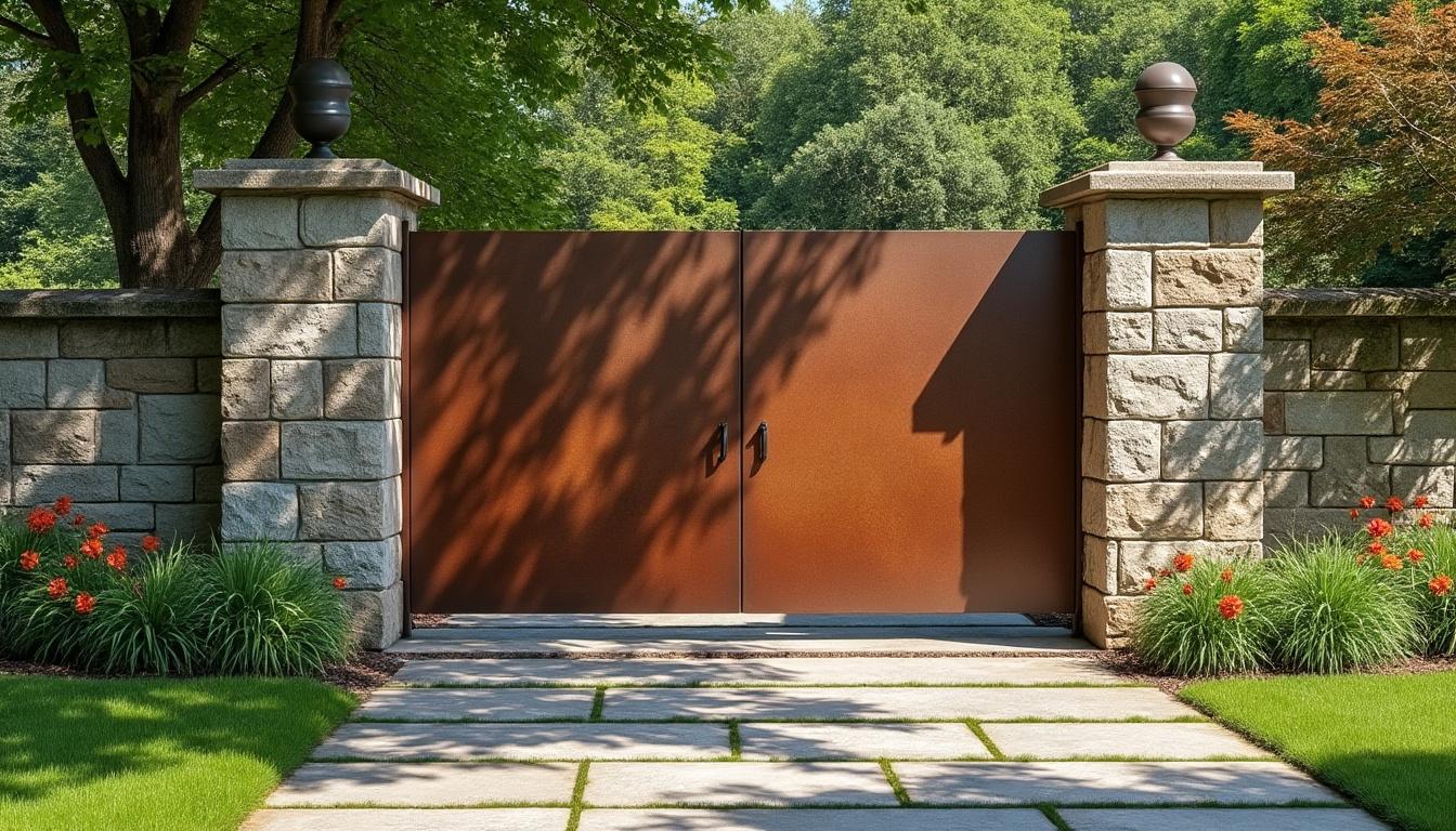 d&eacute;couvrez notre portail battant en acier corten, alliant esth&eacute;tique et durabilit&eacute;. profitez d'un traitement anti-corrosion pour une long&eacute;vit&eacute; accrue et une installation facile sur vos piliers existants. transformez votre entr&eacute;e avec style et s&eacute;curit&eacute;.