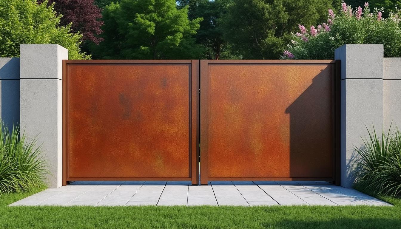 découvrez notre portail battant en acier corten, conçu pour allier esthétique et durabilité. profitez de son traitement anti-corrosion et d'une installation facile sur vos piliers existants. une solution élégante et performante pour sécuriser et embellir votre espace extérieur.
